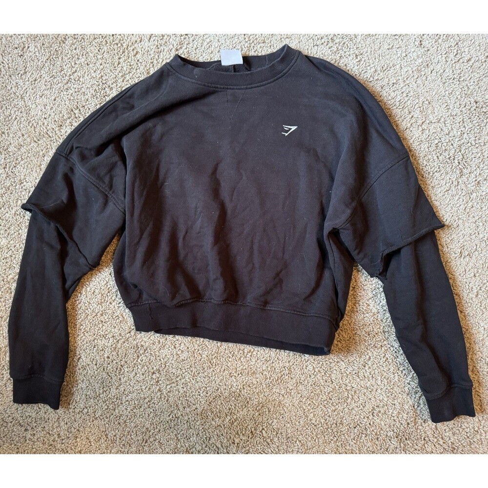 Gymshark Women's Black Pullover Sweatshirt Fleece Crew Neck Logo L